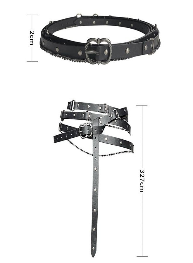 LDFWAY Medieval DIY Faux Leather Belt, Metal Chain Adjustable Renaissance Vintage Long Thin Belt for Dresses Cosplay Costume - Image 4